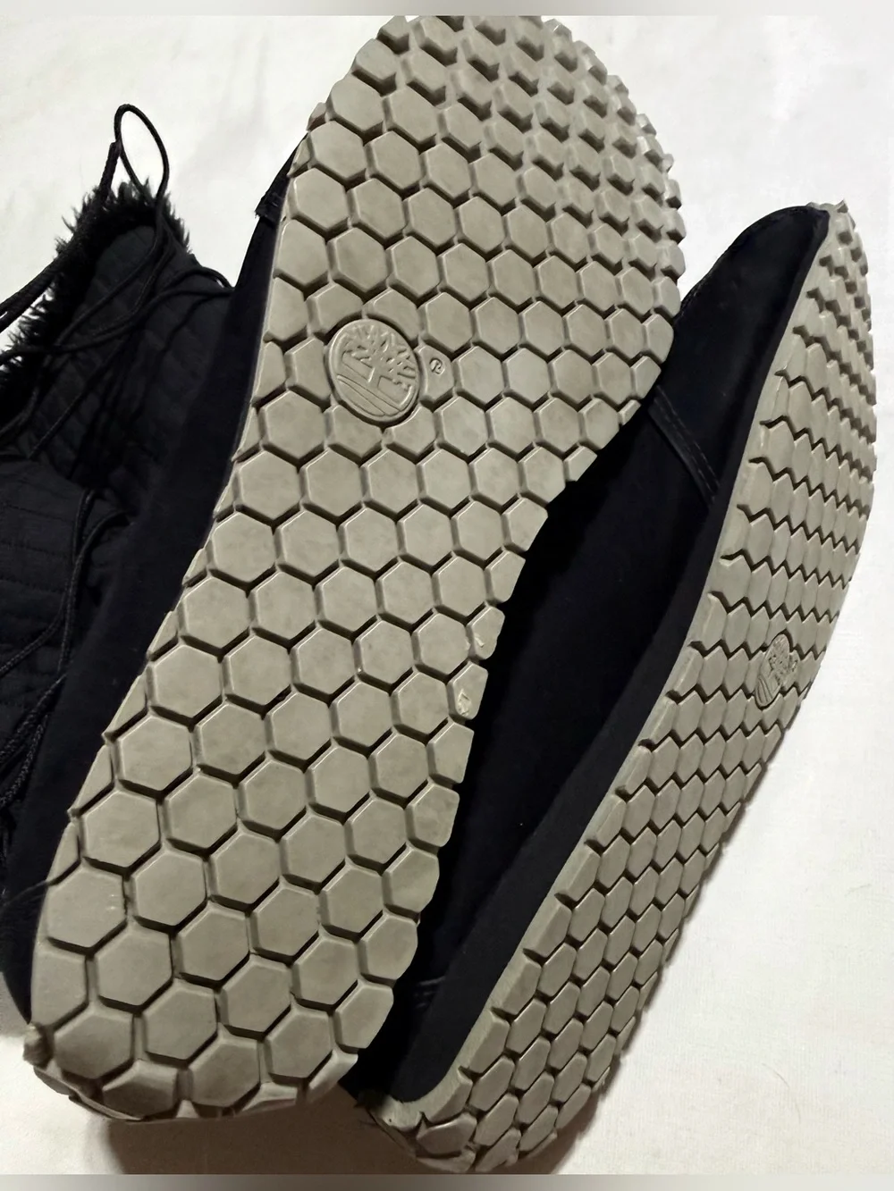 Timberland Black Quilted Lace-Up Winter Boots with Faux Fur Trim
